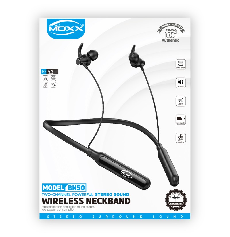 MOXX WIRELESS NECKBAND HEADPHONE | TWO CHANNEL POWERFUL STEREO SOUND |