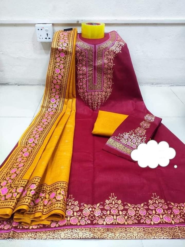 আকর্ষণীয় ডিজাইনে কটন থ্রি পিস