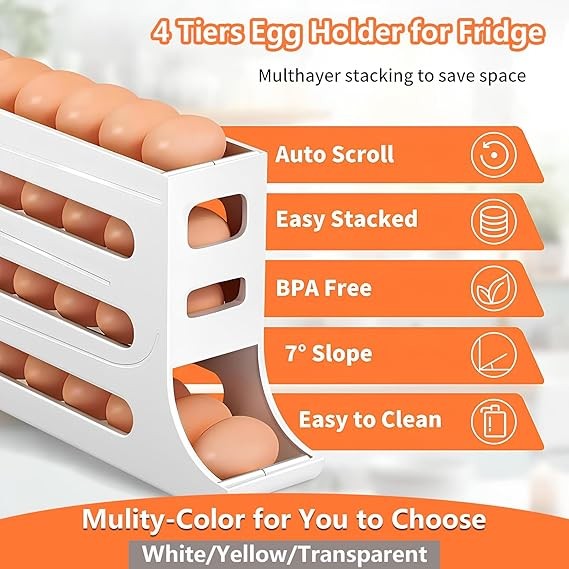Large Capacity Auto Eggs Rolling Shelf Fridge Best Egg Storage Box 2025